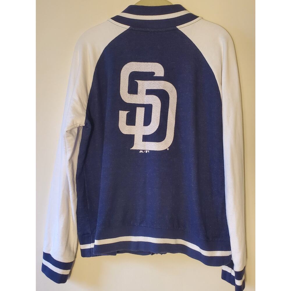 Vtg 90s Y2K Majestic San Diego Padres MLB Bomber Jacket Womens XL Blue White